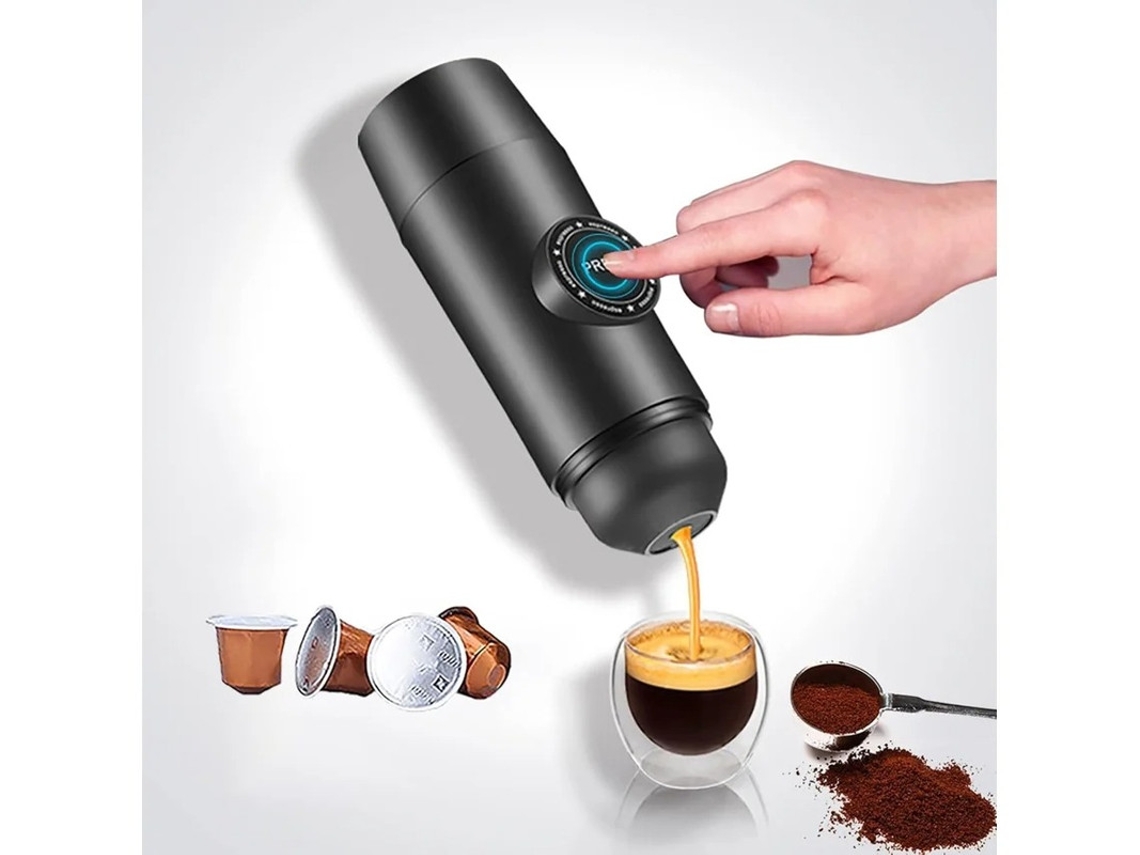 Cafeteira portátil 2 em 1 Yizhood com bomba elétrica e cápsula de extrato concentrado. Possibilidade de uso duplo.