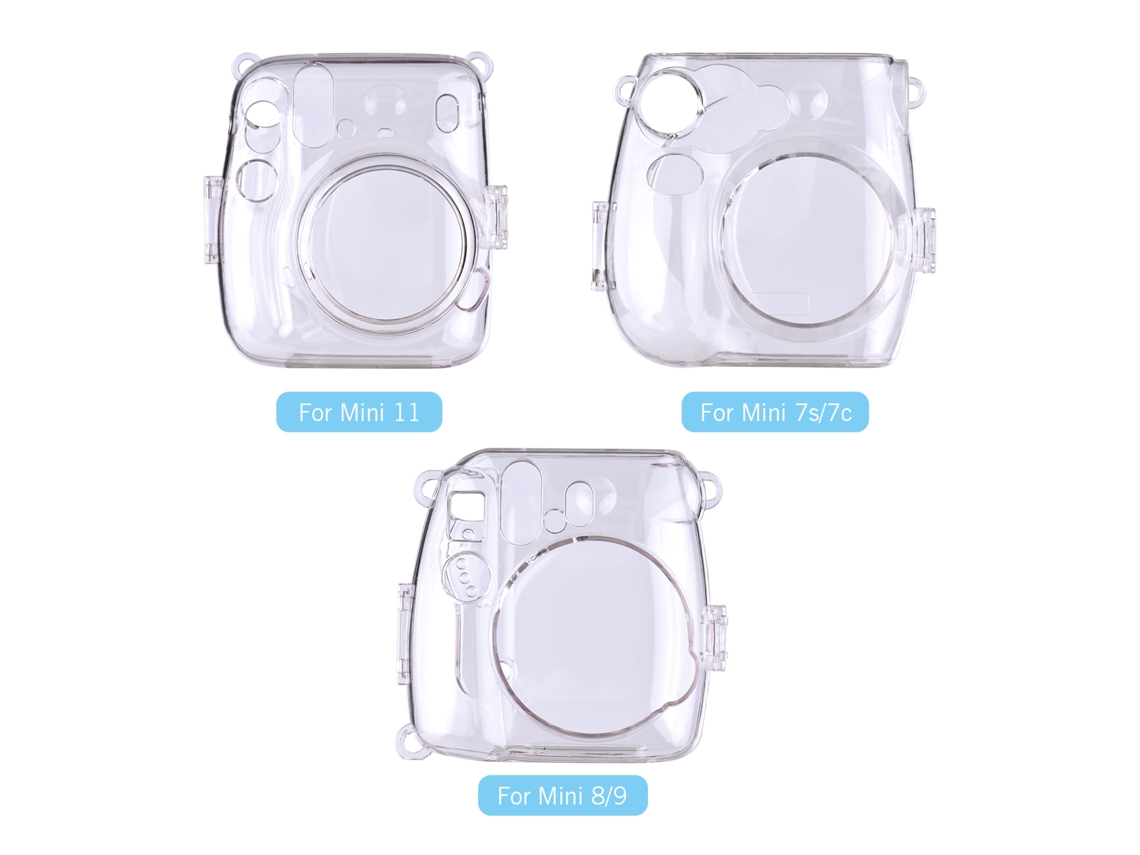 Capa protetora transparente para câmera Fujifilm Instax Mini 8/9 com chaveiro de cordão arco-íris.