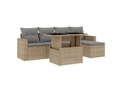 Conjunto de 6 sofás de jardim com almofadões Vime Pe Bege MAISON EXCLUSIVE (80x200 cm)