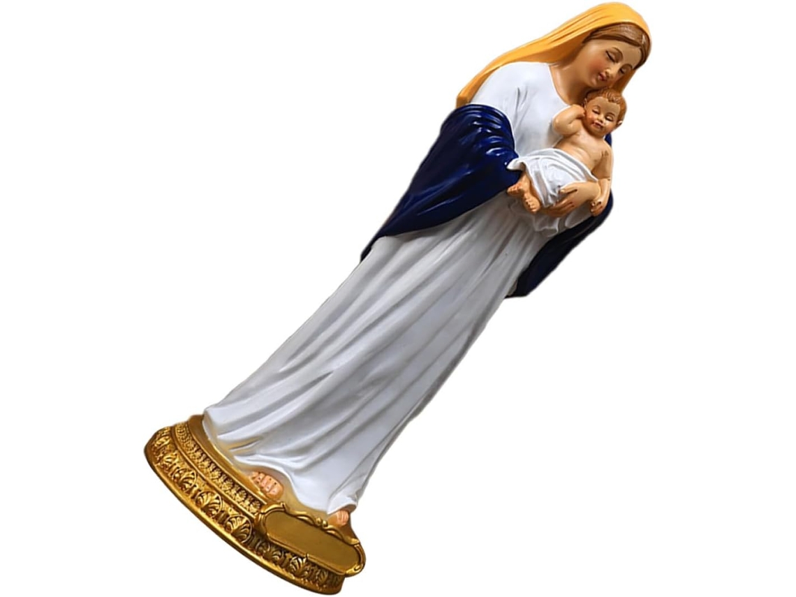 Estátua Decorativa Virgem Maria Resina Branca Design Delicado Fácil Limpar Adequada Qualquer Ambiente Diversas GOKOCO