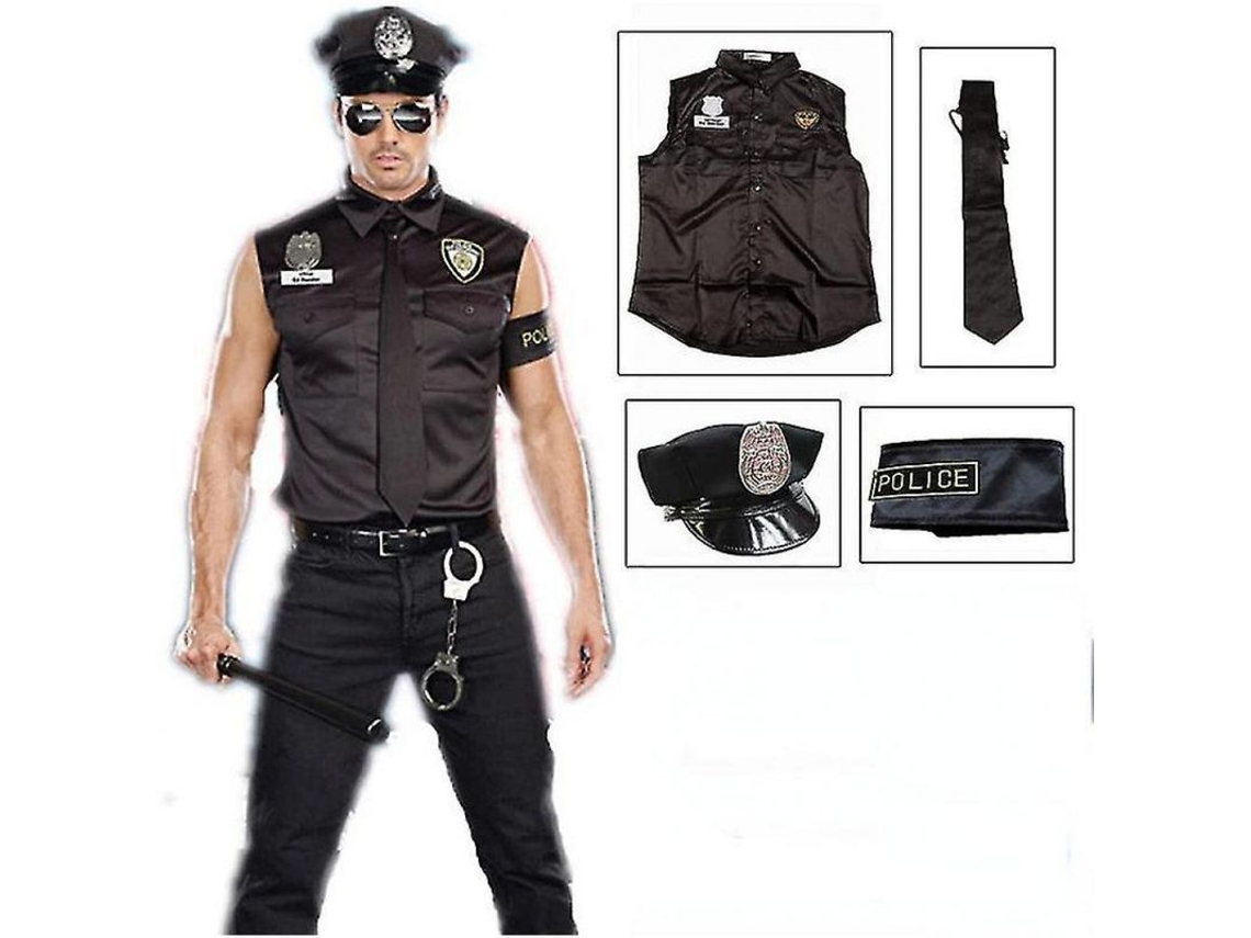2026 traje de Polícia Adulto Homem para Halloween Disfarce Cosplay Camisa Boné Gravata Poliéster