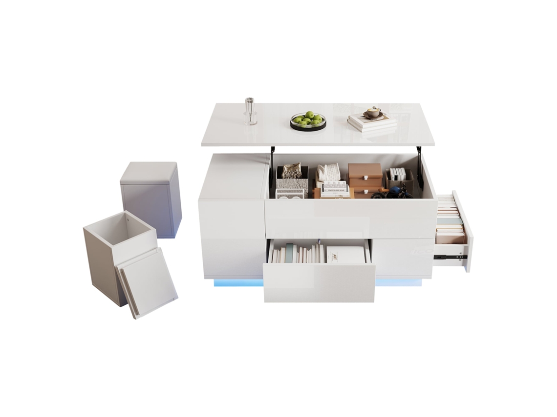 Mesa de Centro multifuncional 4 em 1 com LED e armazenamento PAPRIKA SHOP