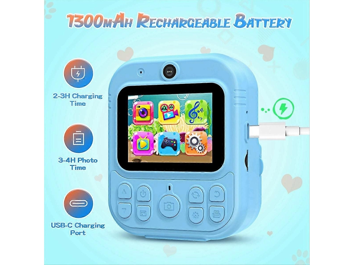 Hd 1080p Kids Mini Câmera Digital de Impressão Instantânea Azul ELECTVAULT1