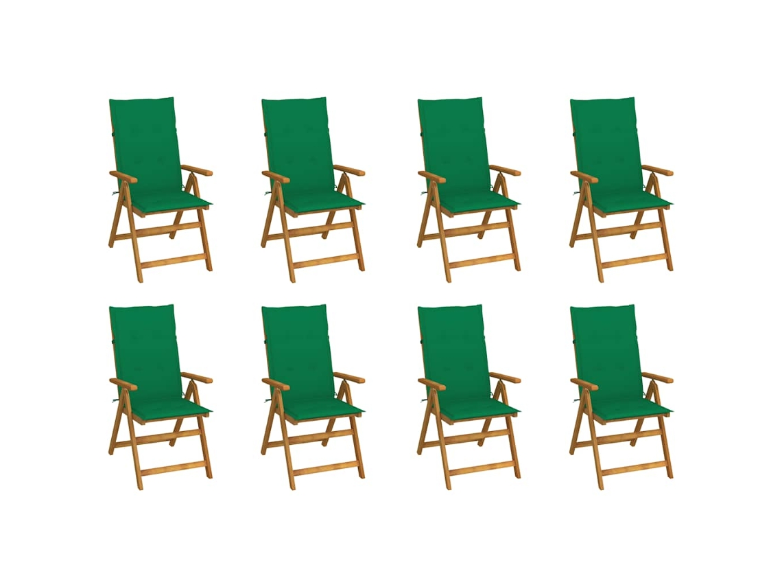 Vidaxl Cadeiras De Jardim Dobráveis C/ Almofadões 8 Pcs Acácia Maciça
