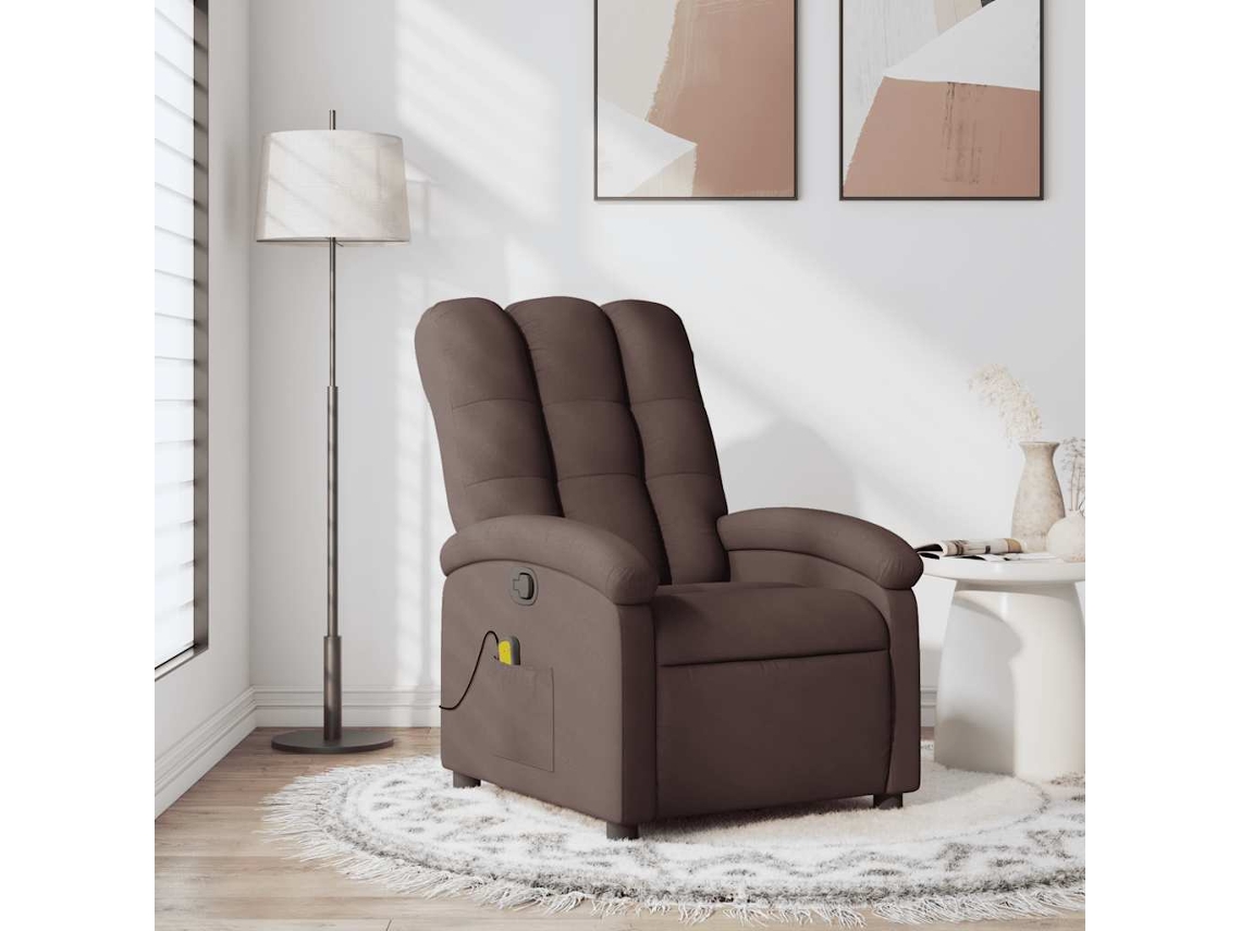 Vidaxl Poltrona De Massagens Reclinável Tecido Castanho-escuro