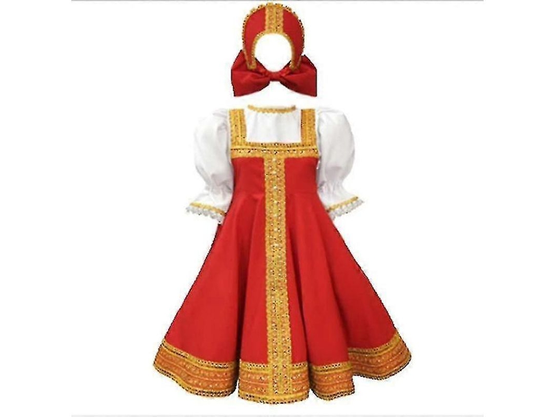 Traje Tradicional Russo Para Dança Saia Vermelha Sarafan Com Chapéu Tamanhos S M L