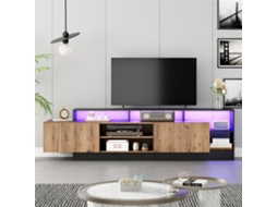 Móvel para TV KOMHTOM moderno, 190x40x48,5 cm, suporta até 70 polegadas, prateleiras com LED, acabamento brilhante, preto