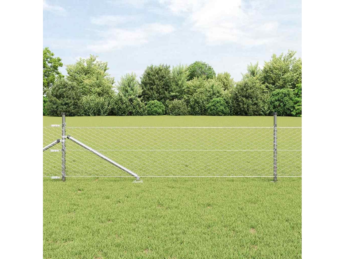 Vidaxl Cerca Hexagonal Com Poste 100 X 0,4 M Aço Galvanizado Prateado