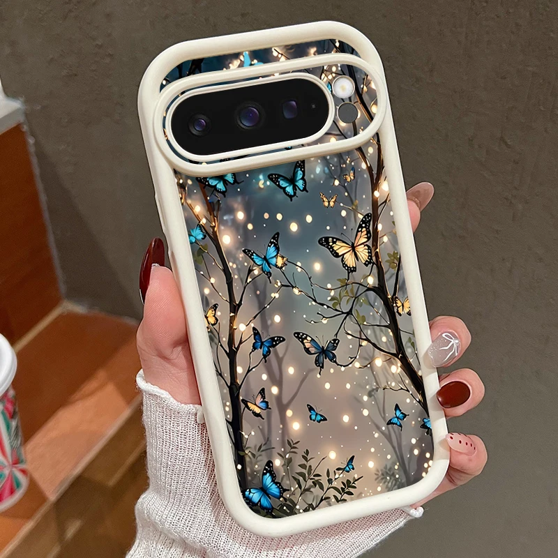 Capa De Celular Google Pixel 9 Pro Xl Em Tpu Macio (branca), À Prova De Choque, Com Estampa De Borboleta.