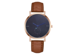 Relógio de Pulso Masculino de Quartzo com Pulseira de Couro Pu Dial Escala Ponteiro Azul Café
