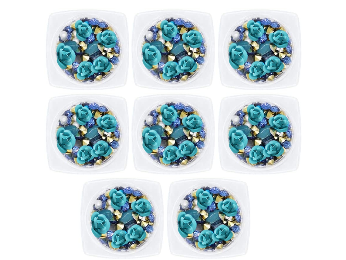 Conjunto De 8 Peças De Unhas Decoradas 3D Com Strass Rosa Pedras Preciosas Mistas Flor De Metal Pérola -St-11 ZMDECQNA 8 Un