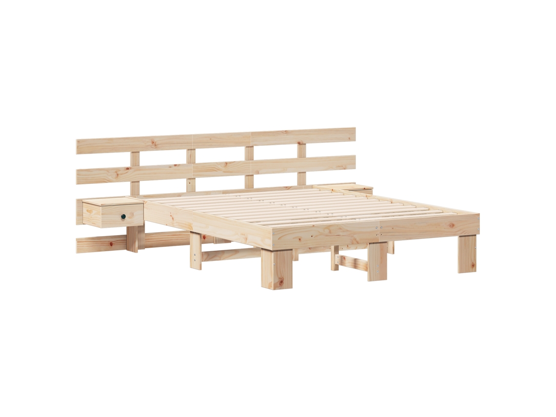 Conjunto 1 Cama De Plataforma Vidaxl Castanho Madeira De Pinho Maciça (135 X 190 Cm)