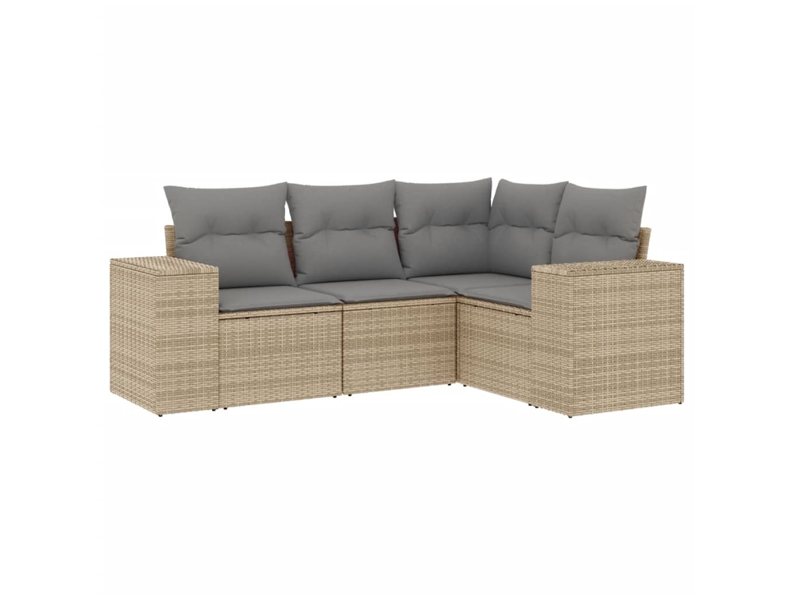 Maison Exclusive - 4 Pcs Conjunto De Sofás Para Jardim C/ Almofadões Vime Pe Bege