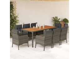 Vidaxl 9 Pcs Conjunto De Jantar P/ Jardim C/ Almofadões Vime Pe Cinza