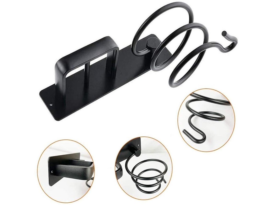 Suporte Para Secador E Chapinha De Cabelo - Organizador Ferramentas Modelagem Parede Conjunto Completo Com Parafusos Banheiro Preto