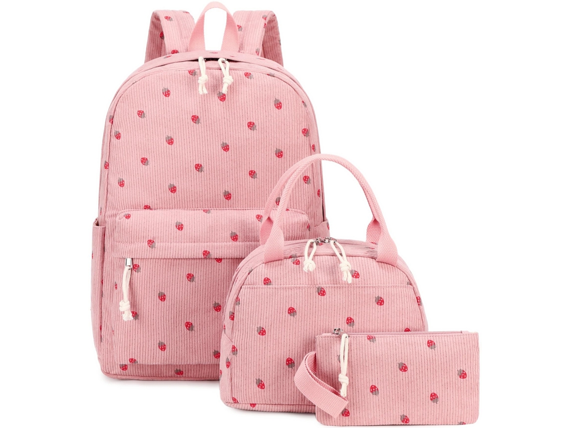 Mochila De Três Peças Mochila De Estudante Leve [conjunto De Três Peças] Rosa (morango)