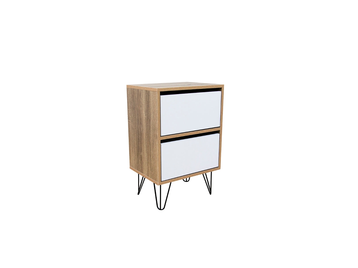 Mesa Cabeceira em Pinho, Branco E Carvalho 60x40cm