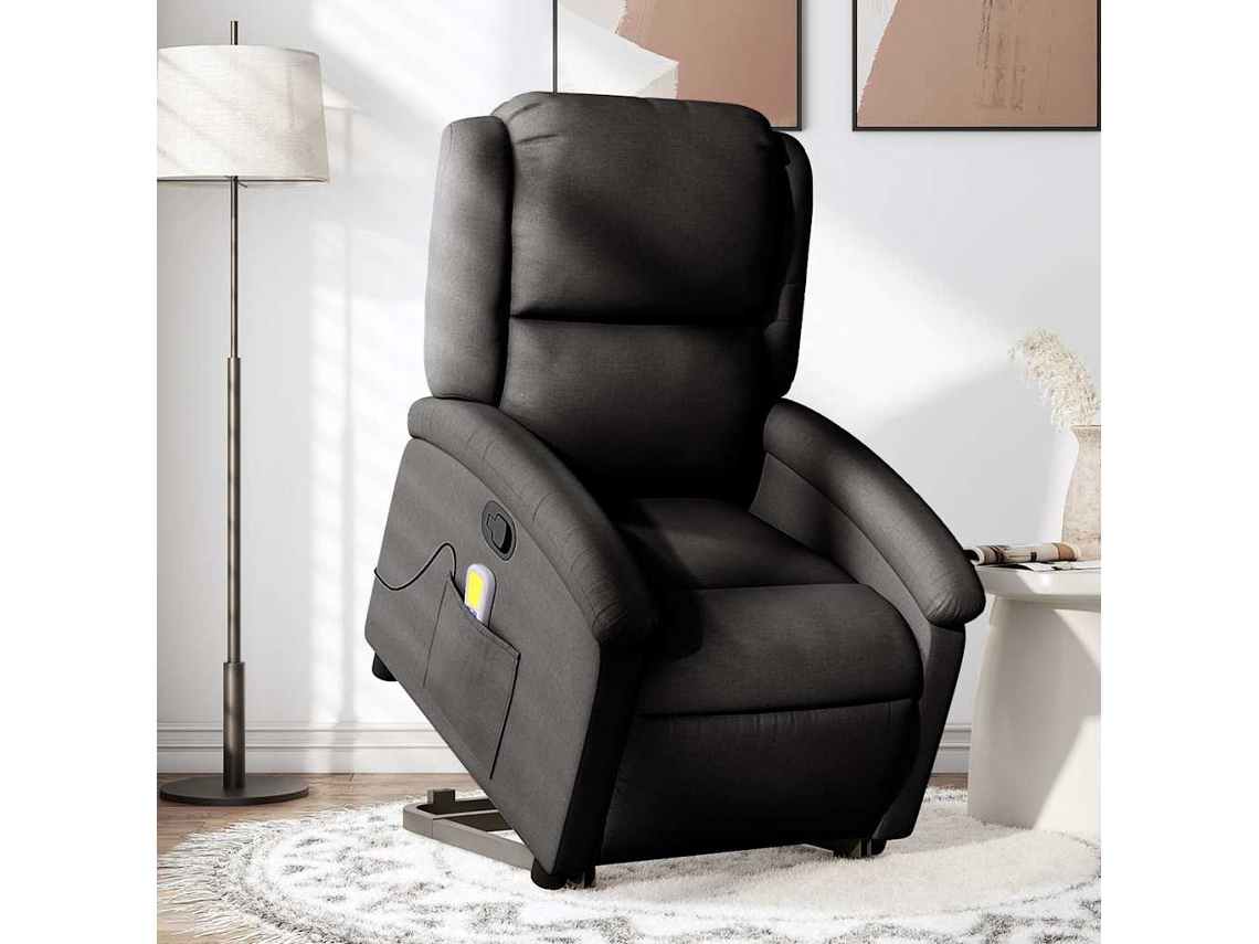 Vidaxl Poltrona De Massagens Reclinável Elevatória Tecido Preto
