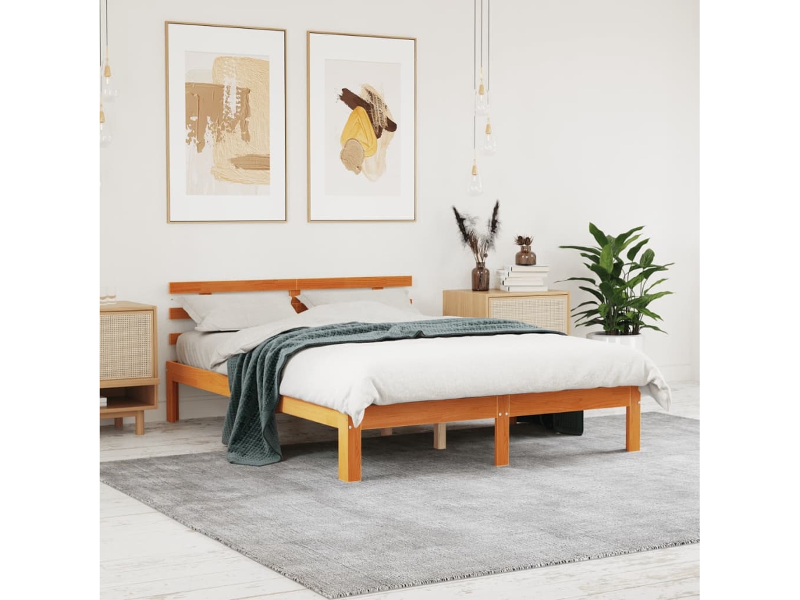Vidaxl Cama Sem Colchão 140x190 Cm Pinho Maciço Castanho-mel