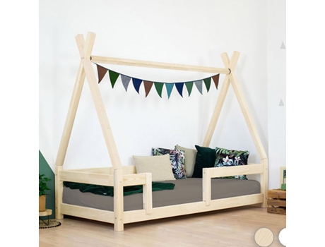 Cama BENLEMI Nakana com barreira de segurança (Madeira maciça - verniz natural - 140 x 200 cm)