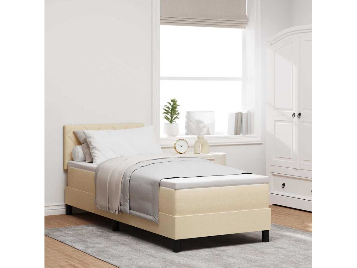 Vidaxl Cama Box Com Fitas Led Com Cabeceira Creme 80 X 200 Cm Tecido