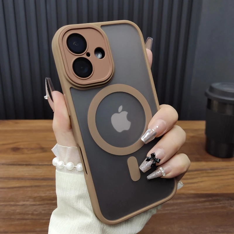 Capa Magnética Fosca Para Iphone 14 Plus (marrom), Com Estrutura E Parte Traseira À Prova De Choque.