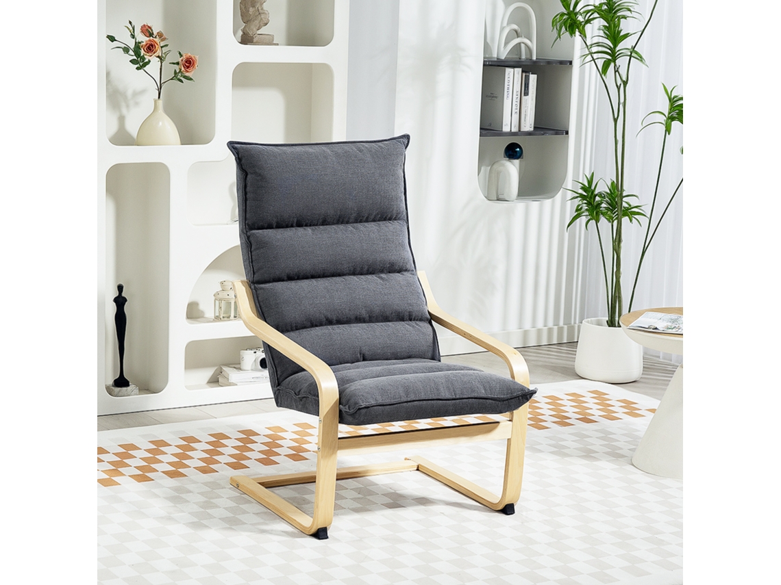Poltrona De Sala Estar Moderna Com Encosto Alto Apoio Para Os Braços E Pés Madeira Estofada Veludo 67x83x105 Cm Cinzento