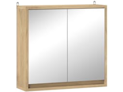Armário de Banheiro com Espelho com 2 Portas e Prateleira Ajustável, Móveis Suspensos Modernos 48x14,5x45cm Naturais Ge