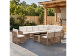 Vidaxl Conjunto De Sofá De Jardim 11 Unid. Bege E Branco Creme Vime Pe