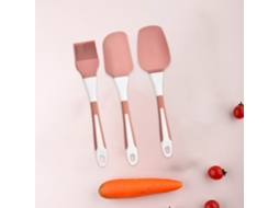 Conjunto 3 Peças De Silicone Bicolor Para Pastelaria - Espátula, Raspador E Pincel De Óleo Para Cozinha