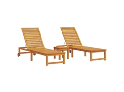 Conjunto 3 Espreguiçadeira Vidaxl Castanho Madeira De Acácia Maciça (202 X 53 X 89 Cm)
