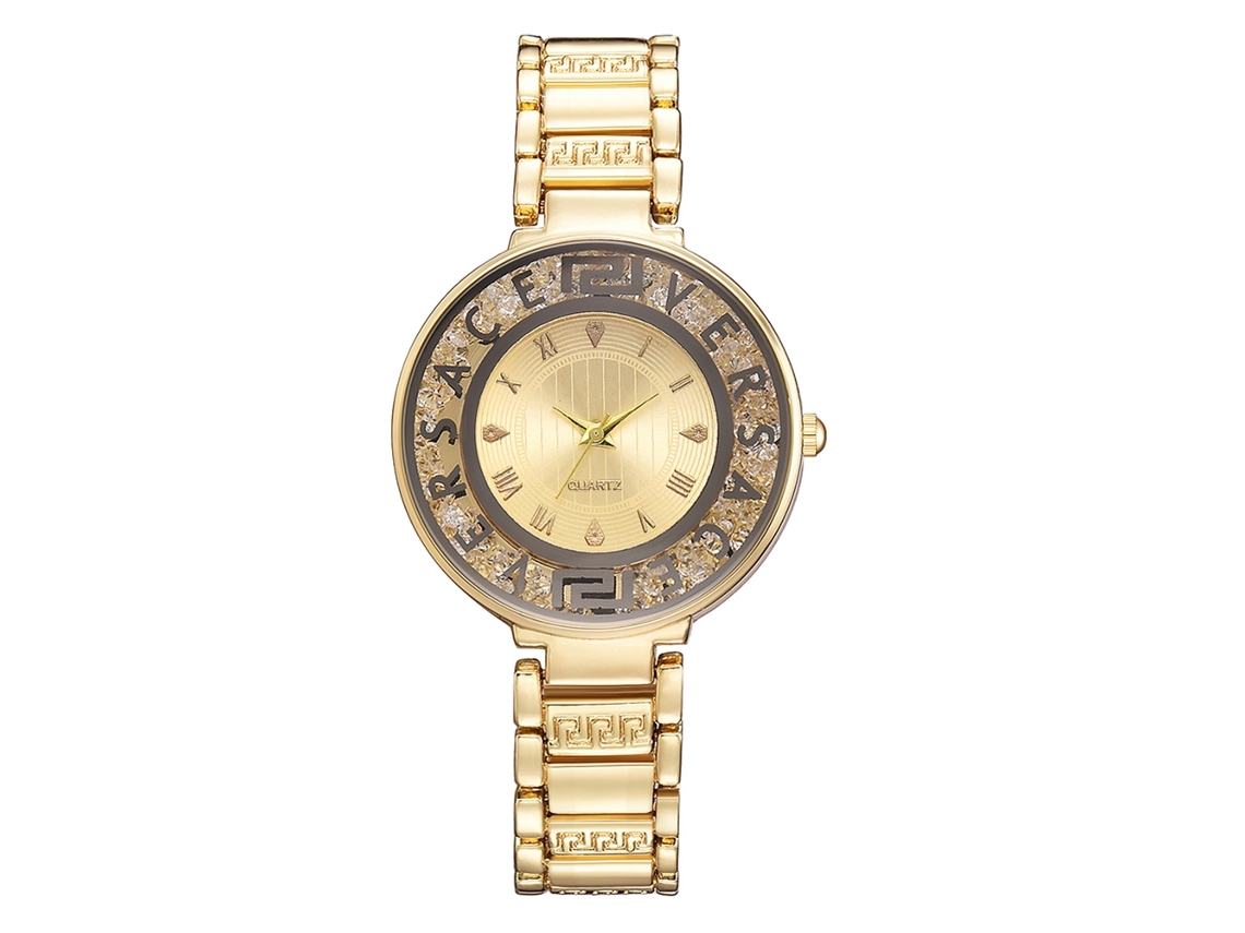 Relógio de Pulso Feminino Vintage de Aço com Mostrador Redondo e Números Romanos Ouro