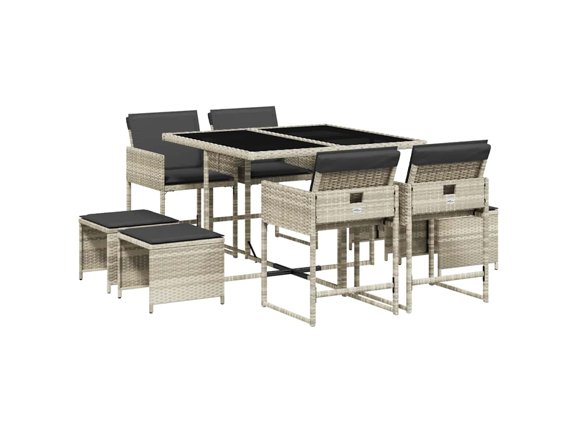 Conjunto de 9 Jantar para Jardim com Almofadões Cinzento Claro MAISON EXCLUSIVE