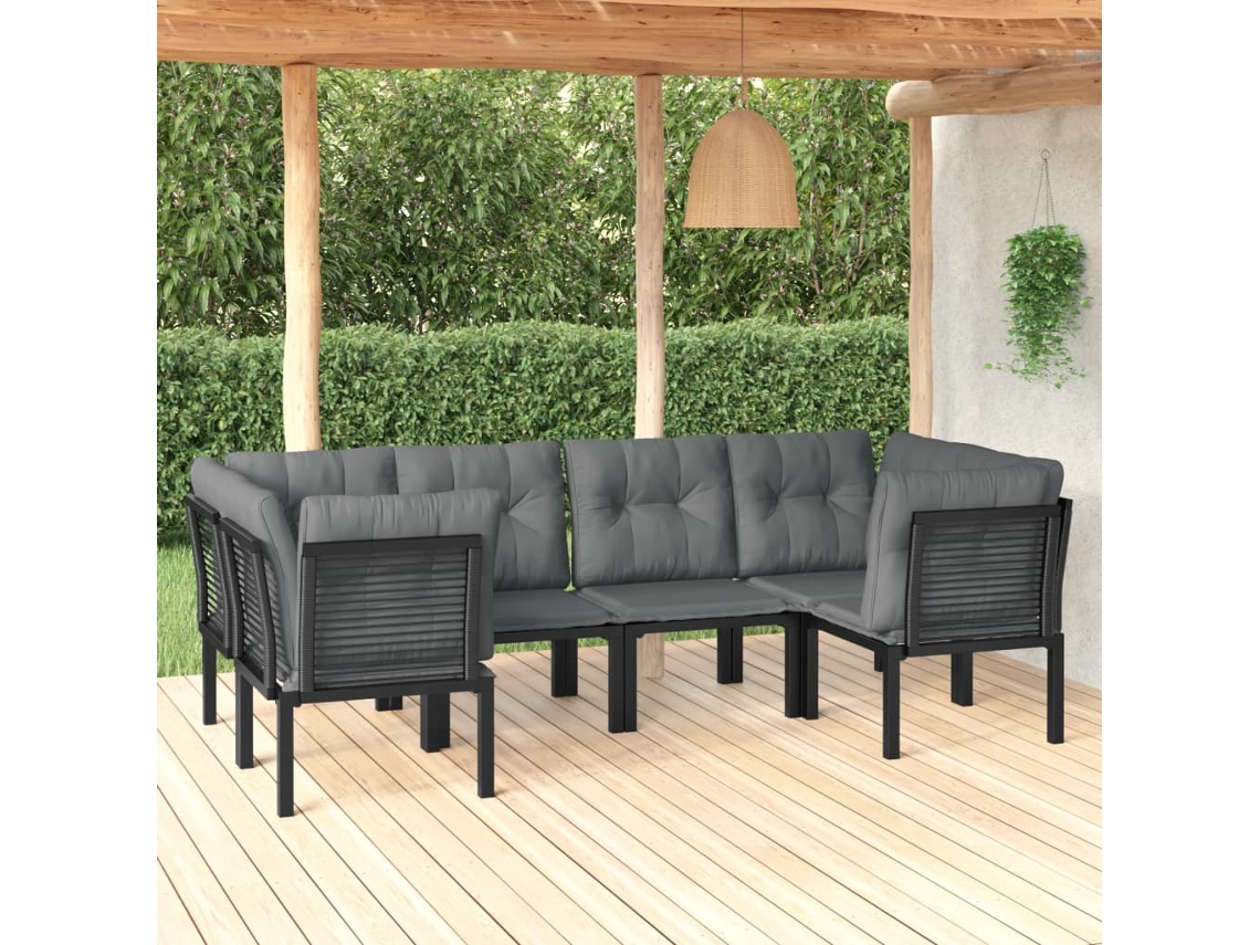 Vidaxl 6 Pcs Conjunto Lounge De Jardim Vime Pe Preto E Cinzento