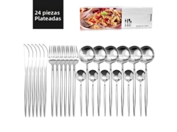 Conjunto de Talheres de Aço Inoxidável com 24 Peças, Incluindo Faca, Colher e Garfo Talheres Prateados Estilo Ocidental. MDUG (prateado)