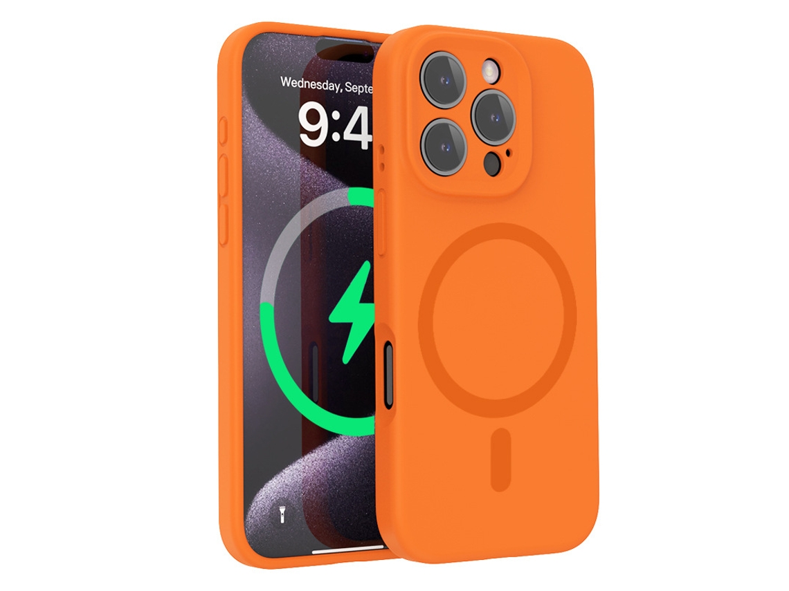 (laranja, Iphone 15) Capa Para Iphone, Silicone Líquido, Proteção Para A Lente, Forte Fixação Magnética.