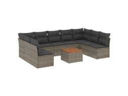 Conjunto de 10 Sofás de Jardim com Almofadões Vime Pe Cinzento MAISON EXCLUSIVE