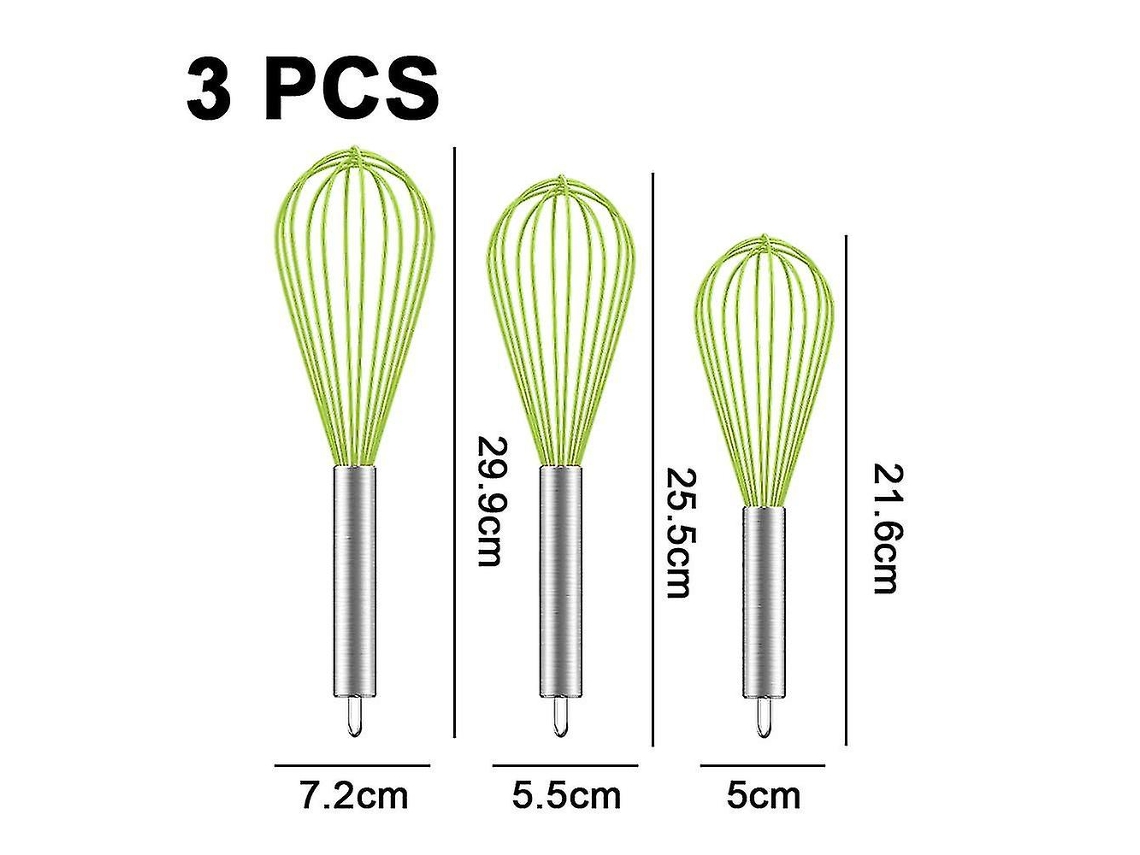 Set de Batidoras de Cocina Herramientas para Cocinar Mezclar Batir de Silicona Y Acero Inoxidable 3 Tamaños