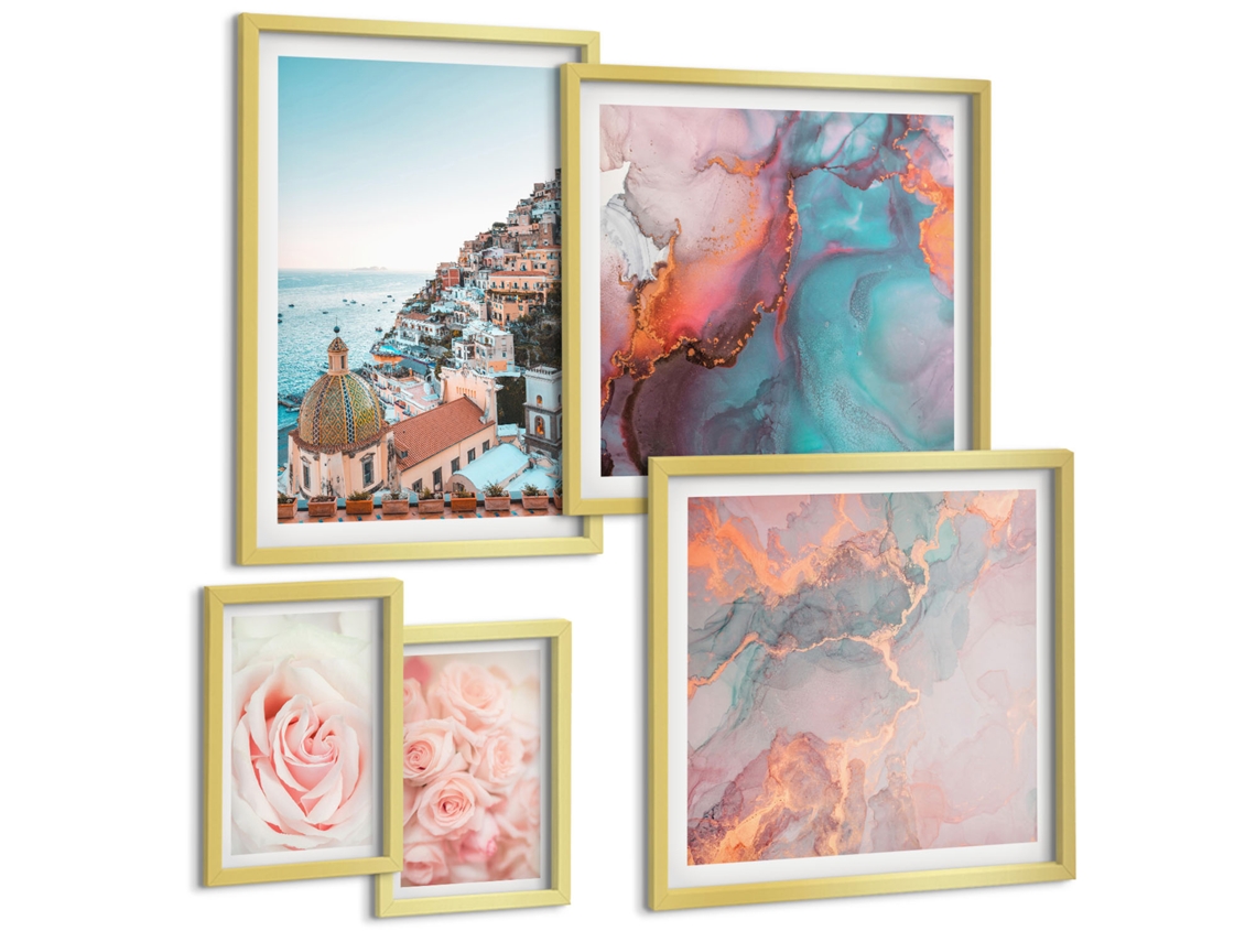 Conjunto De Pinturas Paisagens Rosa Românticas Espelharte (5 Peças)