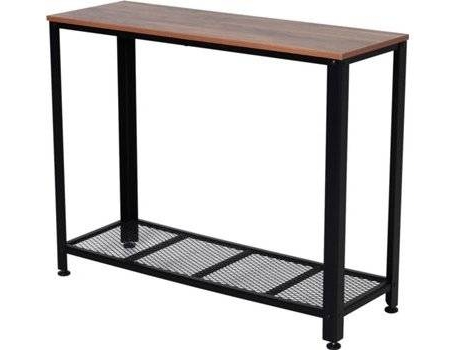 HOMCOM Mesa estilo industrial mesa de entrada com prateleira de malha de metal 101x35x80cm 10kg marrom e preto