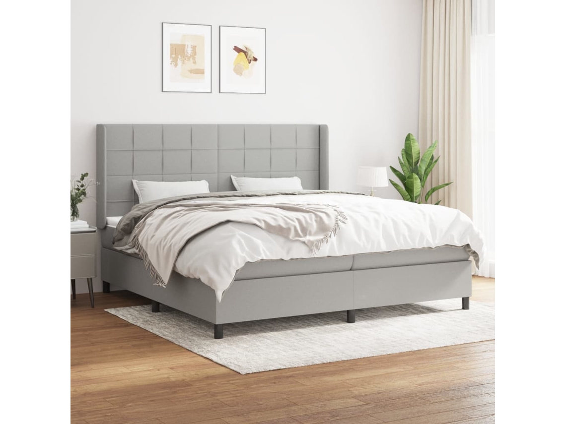 Vidaxl Cama Com Molas/colchão 200x200 Cm Tecido Cinza-claro