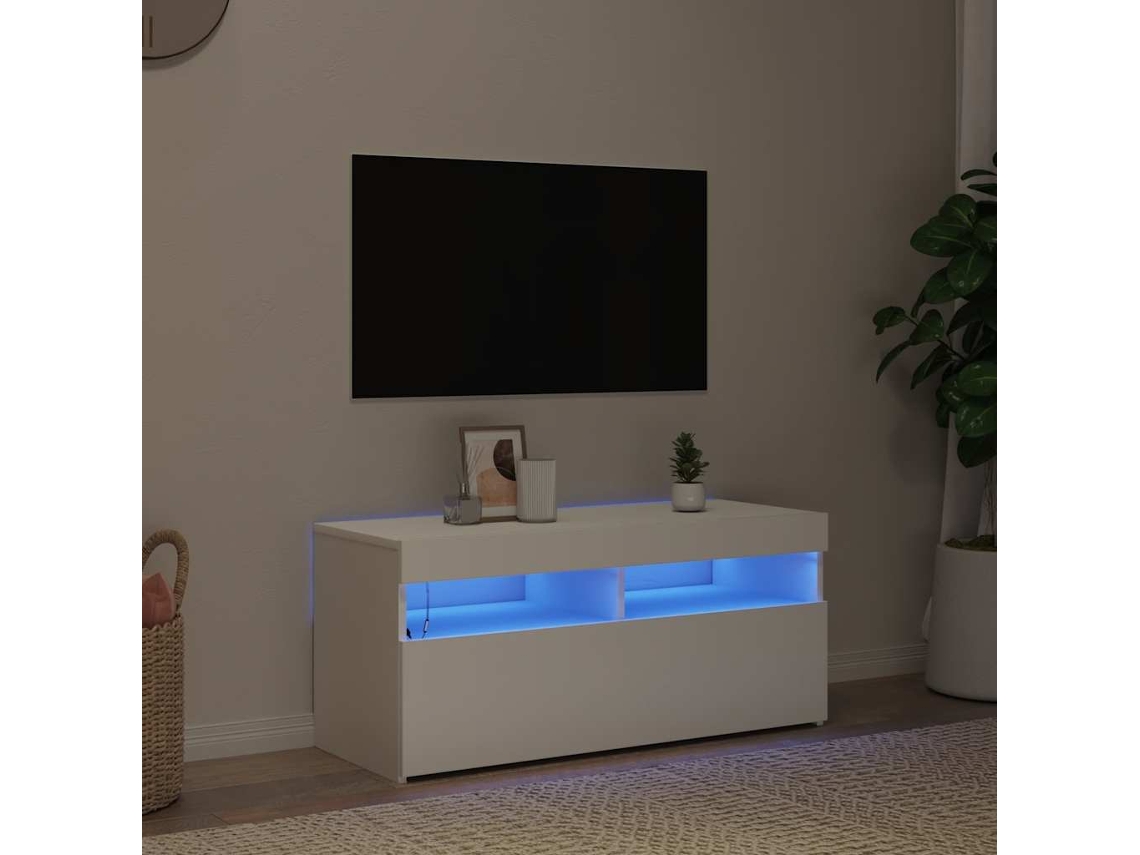 Vidaxl Móvel De Tv Com Luzes Led 90x35x40 Cm Branco