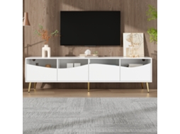 Painel de TV moderno com LED branco, vidro e detalhes dourados - PAPRIKA (180 cm)