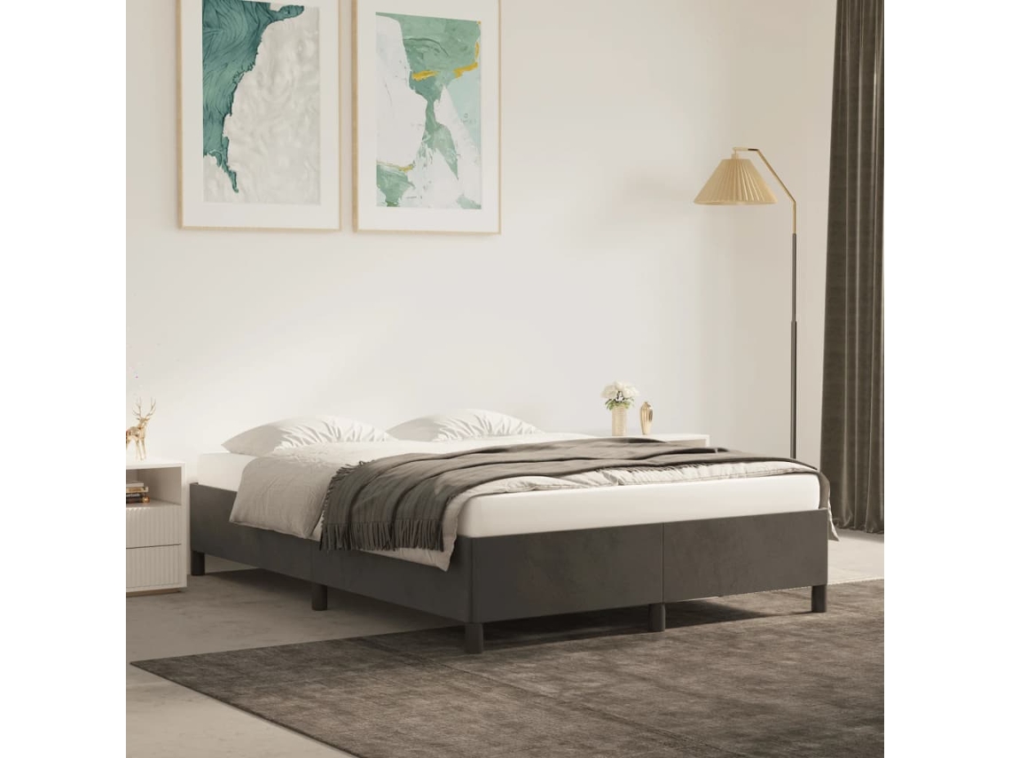 Vidaxl Estrutura de Cama Sem Colchão 140x190 Cm Veludo Cinzento escuro