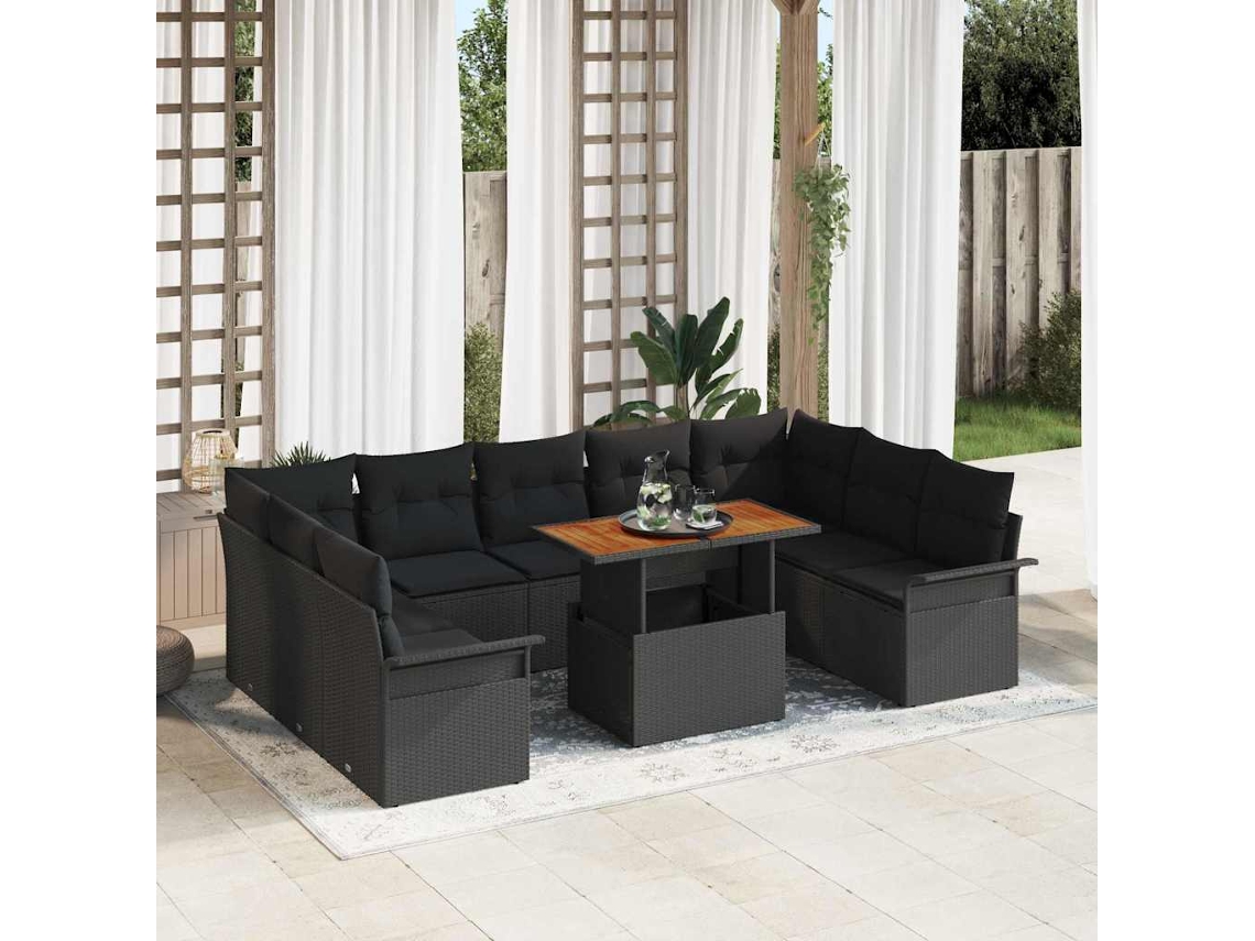 Vidaxl Conjunto De Sofá De Jardim 10 Unid. Preto