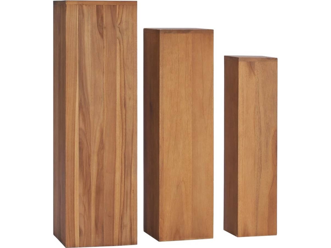 vidaXL 3 pcs conjunto suportes para plantas madeira de teca maciça