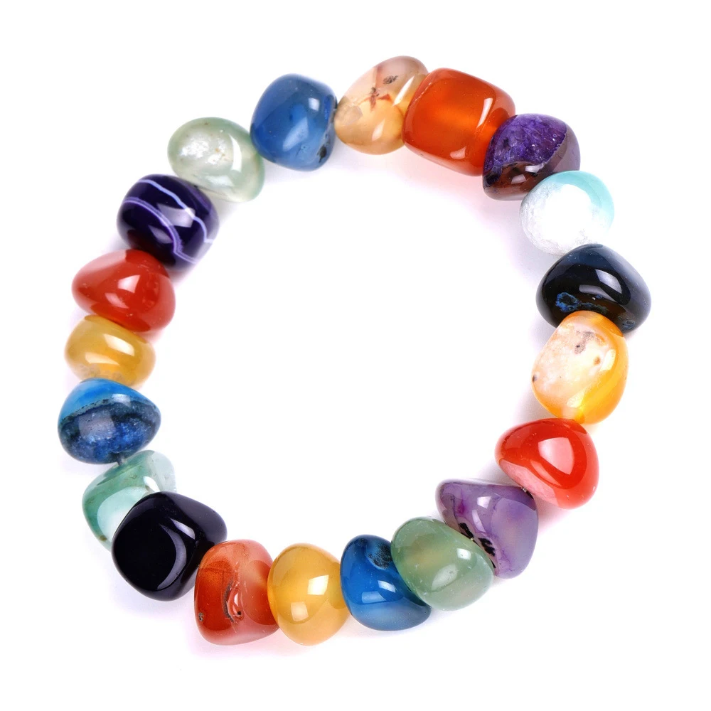 Pulseira De Ágata Preta Elástica (colorida) Feita À Mão, Pulseira De Pedra Natural Irregular.