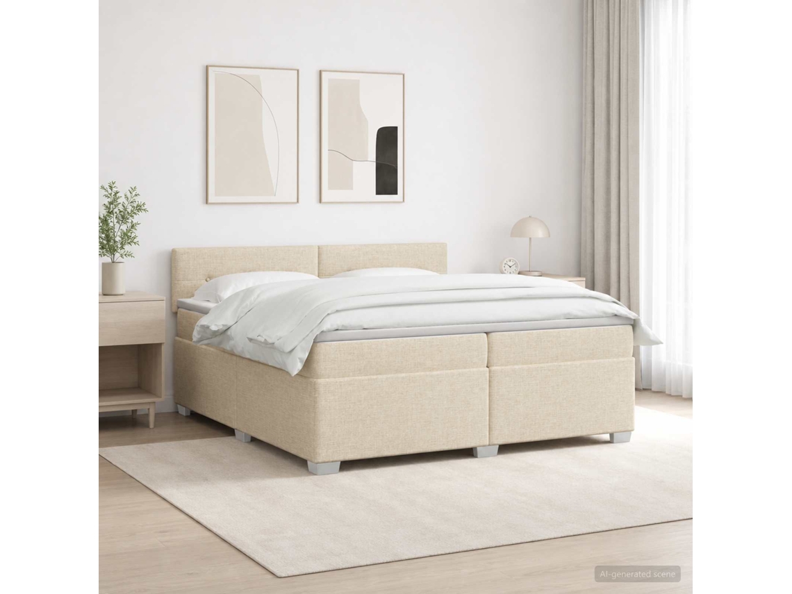 Vidaxl Cama Box Spring Com Colchão E Led Creme 200 X 200 Cm Tecido