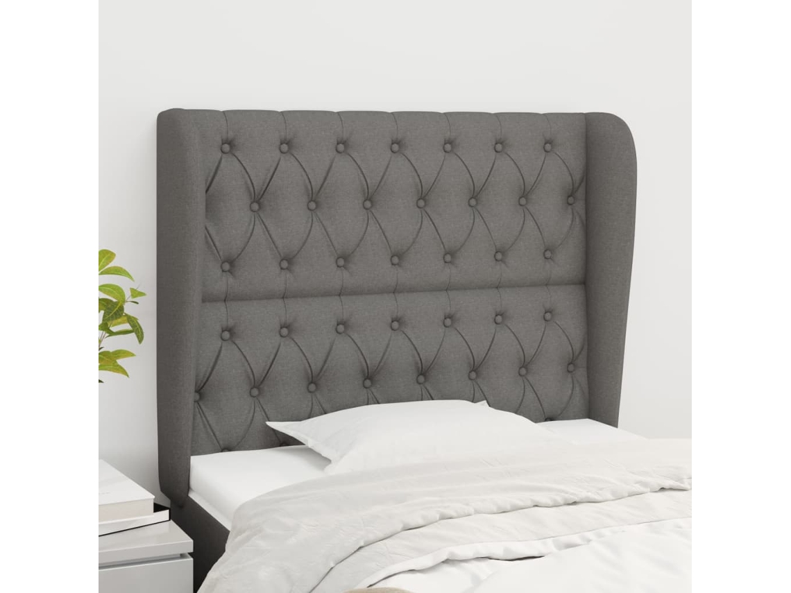 Vidaxl Cabeceira Cama C/ Abas Tecido 103x23x118/128 Cm Cinzento-escuro