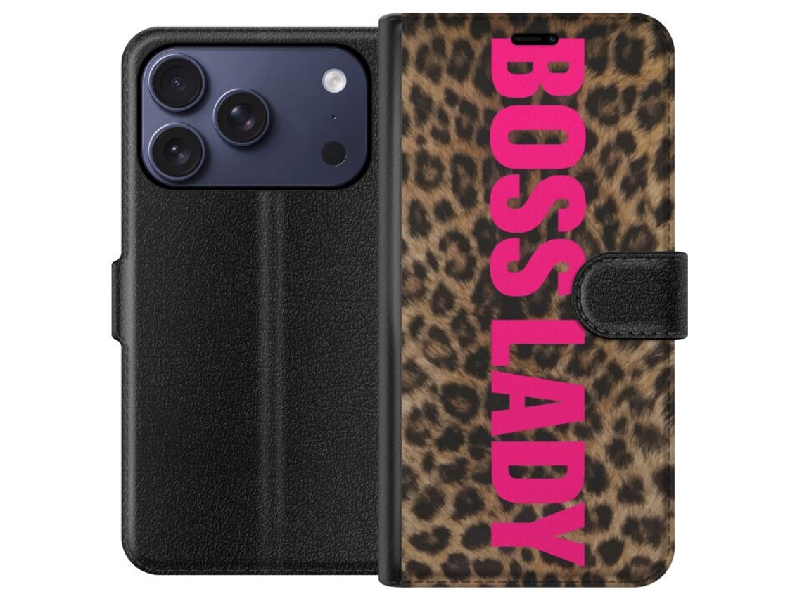 Capa Carteira Compatível Com Apple Iphone 17 Pro. Texto Nítido Em Cores Vibrantes Sobre Estampa De Leopardo, Uma Ilustração Poderosa E Marcante.